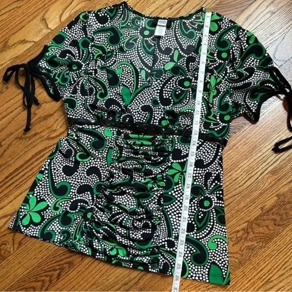 Studio 1940 Green Floral & Polka Dot Polyester Empire Waist Women’s Blouse Sz L - Picture 10 of 14